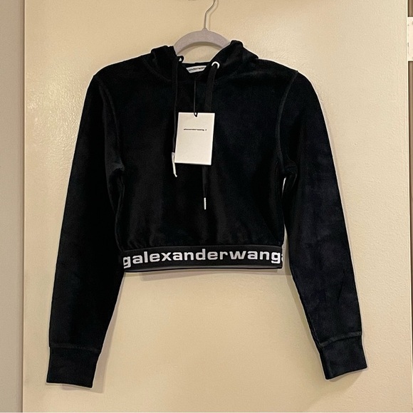 ALEXANDER WANG Stretch Corduroy Cropped Long Sleeve Hoodie in Black - Picture 4 of 7